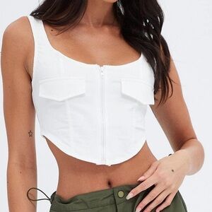 Beige Botany White Corset Crop Top